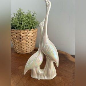 vintage Capodimonte iridescent porcelain crane heron pair figurines Italy
